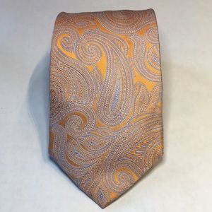 Banana Republic- Orange with light blue large paisley, Italian made silk tie.